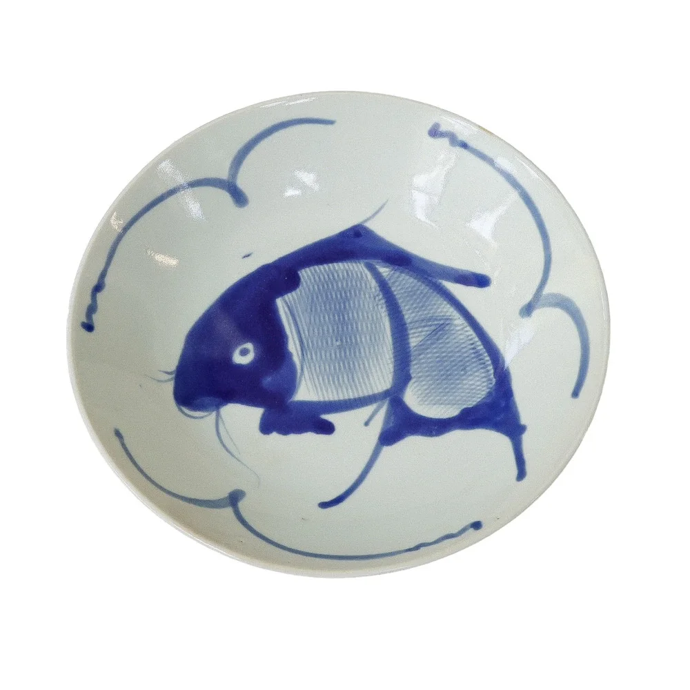 Vintage Blue Koi Fish Bowl 9